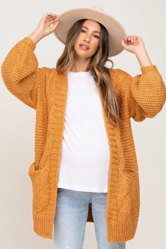 cardigan with eyelet details -cardigan with eyelet details -Camel Cable Knit Front Pocket Maternity Cardigan