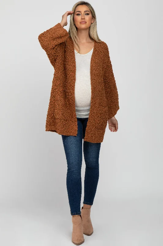 cardigan for fall evenings -cardigan for fall evenings -Camel Soft Popcorn Knit Maternity Cardigan