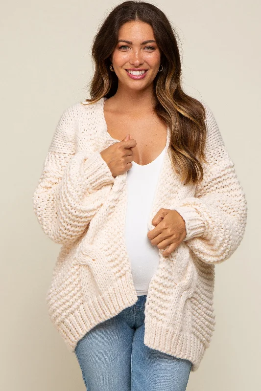 cardigan for cool weather -cardigan for cool weather -Cream Chunky Knit Maternity Cardigan