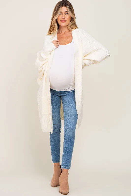 cardigan with flared sleeves -cardigan with flared sleeves -Cream Pocketed Knit Maternity Cardigan