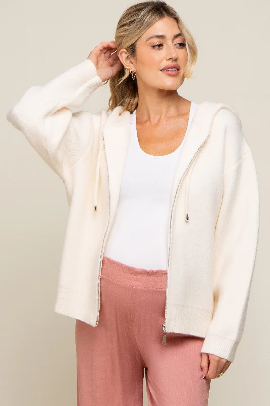 periwinkle cardigan soft -periwinkle cardigan soft -Cream Zip Up Hooded Maternity Cardigan