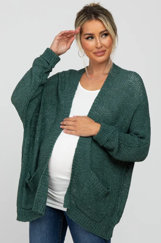 cardigan for everyday style -cardigan for everyday style -Forest Green Cuff Sleeve Maternity Cardigan