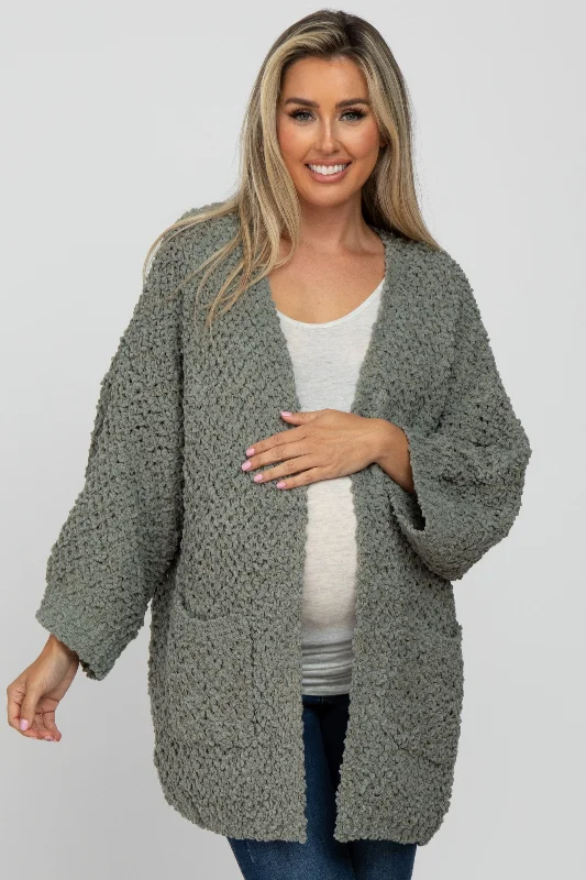 soft beige cardigan -soft beige cardigan -Olive Soft Popcorn Knit Maternity Cardigan