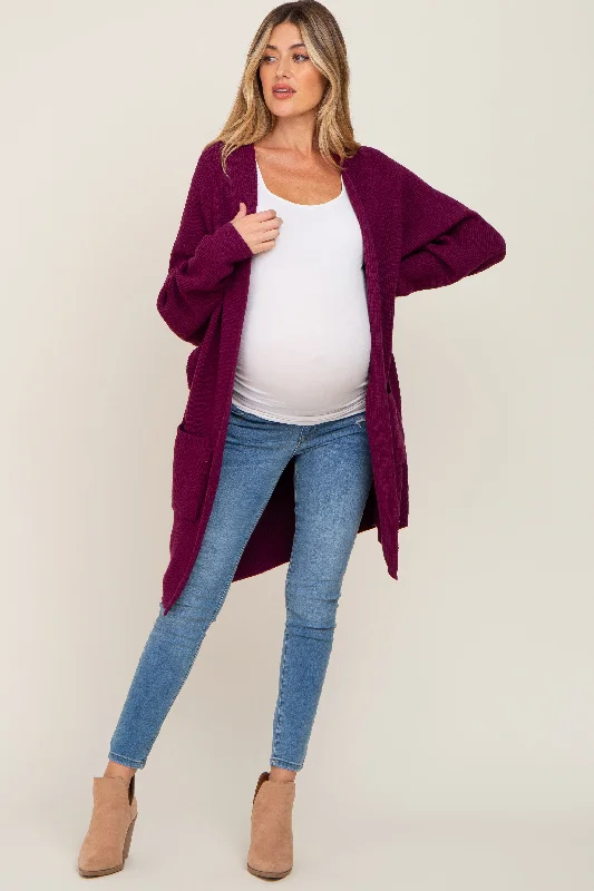 cardigan with tie dye -cardigan with tie dye -Plum Pocketed Knit Maternity Cardigan