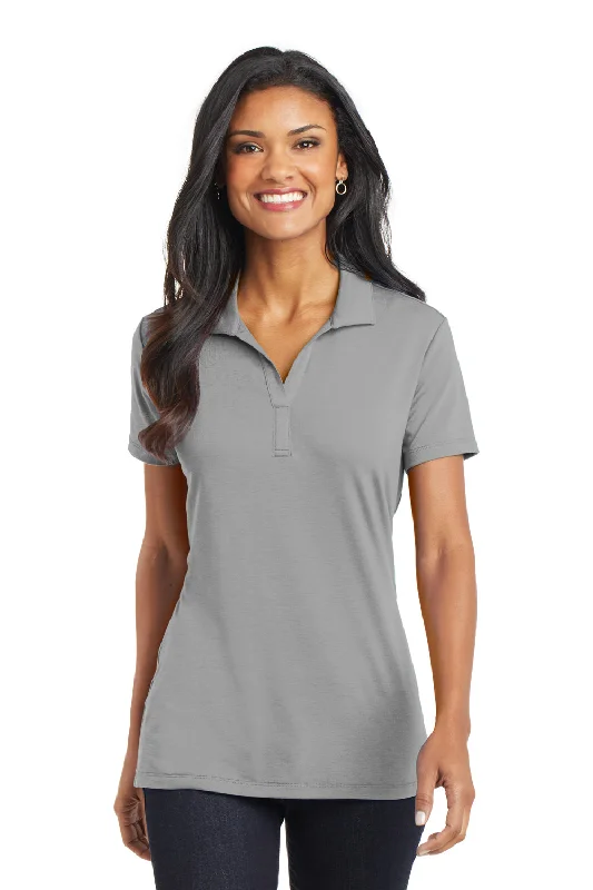 black silk blouses sleek -Port Authority Womens Cotton Touch Performance Moisture Wicking Short Sleeve Polo Shirt - Frost Grey