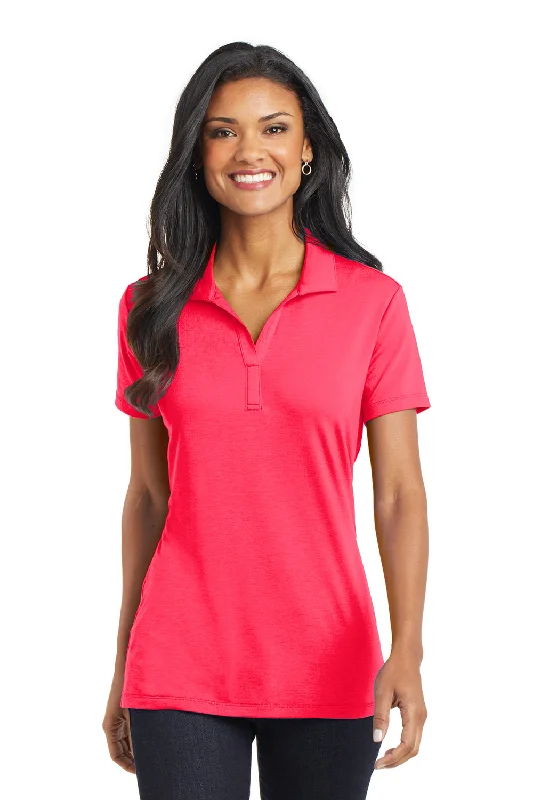 green tie-front blouses chic -Port Authority Womens Cotton Touch Performance Moisture Wicking Short Sleeve Polo Shirt - Hot Coral Pink