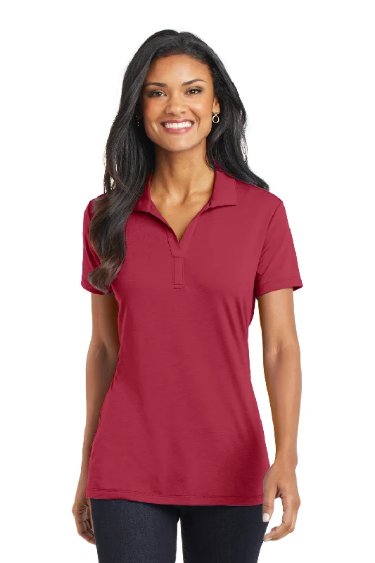 blue ruffle shirts trendy -Port Authority Womens Cotton Touch Performance Moisture Wicking Short Sleeve Polo Shirt - Chili Red