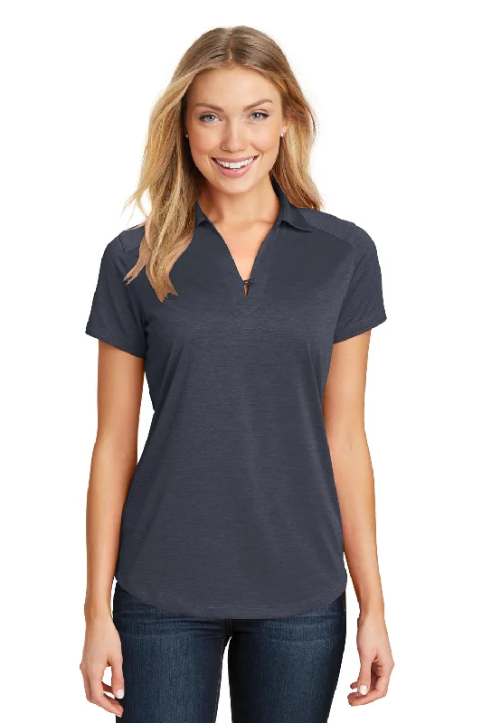 green striped blouses preppy -Port Authority Womens Digi Heather Performance Moisture Wicking Short Sleeve Polo Shirt - Dark Grey