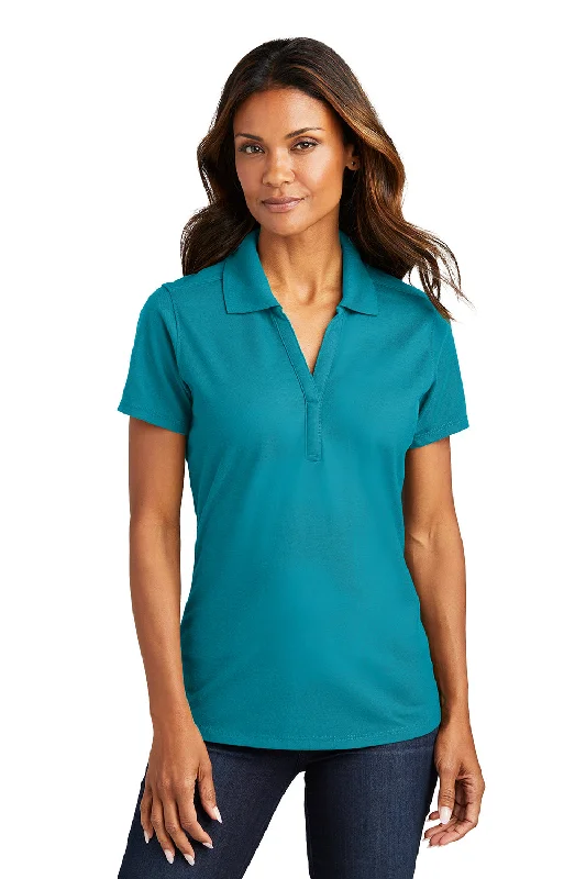 navy peasant blouses cute -Port Authority Womens EZPerformance Moisture Wicking Short Sleeve Polo Shirt - Teal Blue