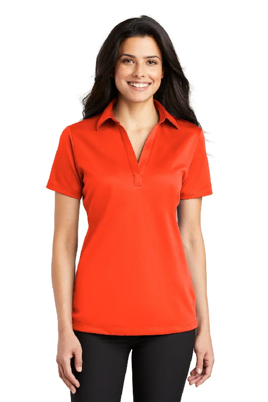 pink plaid shirts feminine -Port Authority Womens Silk Touch Performance Moisture Wicking Short Sleeve Polo Shirt - Neon Orange