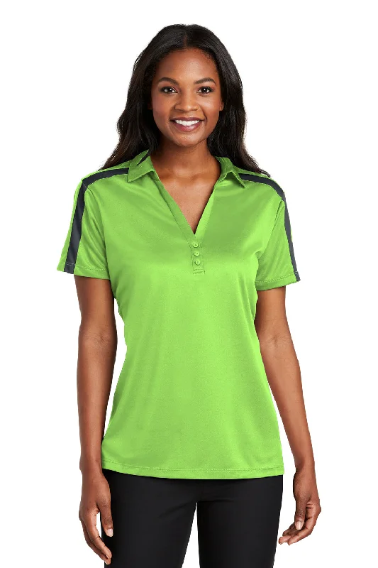 green tie-front shirts feminine -Port Authority Womens Silk Touch Performance Moisture Wicking Short Sleeve Polo Shirt - Lime Green/Steel Grey