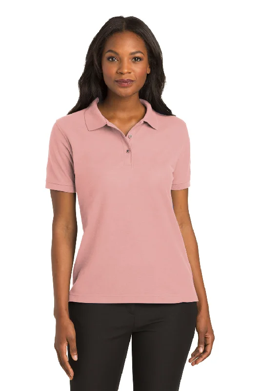 grey striped blouses preppy -Port Authority Womens Silk Touch Wrinkle Resistant Short Sleeve Polo Shirt - Light Pink