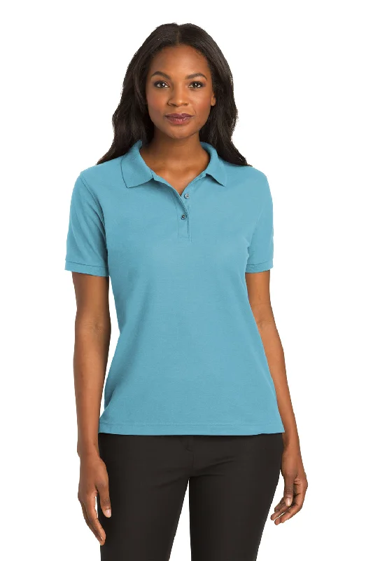 grey chiffon blouses soft -Port Authority Womens Silk Touch Wrinkle Resistant Short Sleeve Polo Shirt - Maui Blue