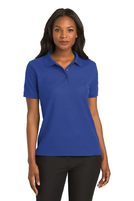 white satin blouses stylish -Port Authority Womens Silk Touch Wrinkle Resistant Short Sleeve Polo Shirt - Royal Blue