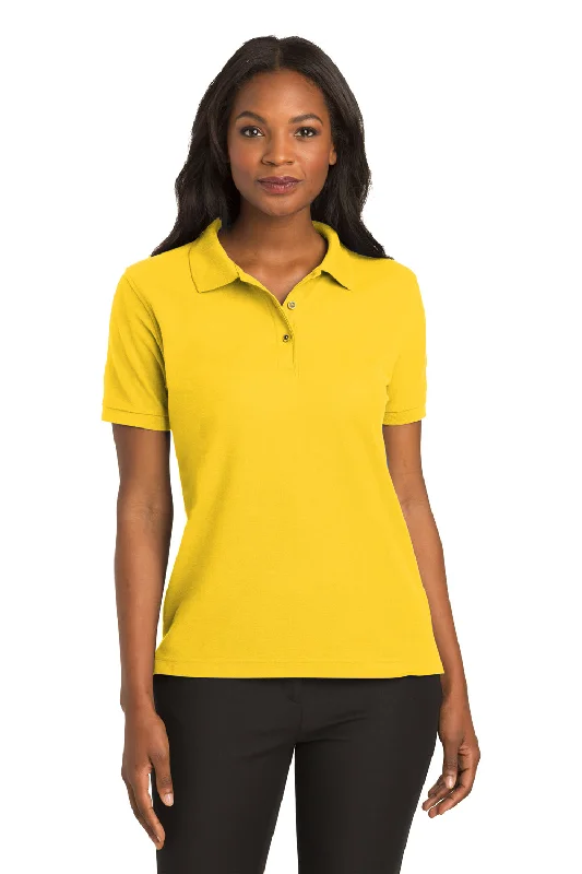 red tie-front blouses trendy -Port Authority Womens Silk Touch Wrinkle Resistant Short Sleeve Polo Shirt - Sunflower Yellow