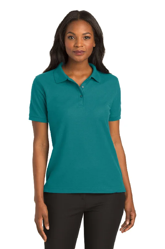 red flannel shirts for winter -Port Authority Womens Silk Touch Wrinkle Resistant Short Sleeve Polo Shirt - Teal Green