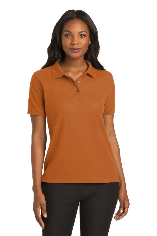 navy silk shirts luxurious -Port Authority Womens Silk Touch Wrinkle Resistant Short Sleeve Polo Shirt - Texas Orange