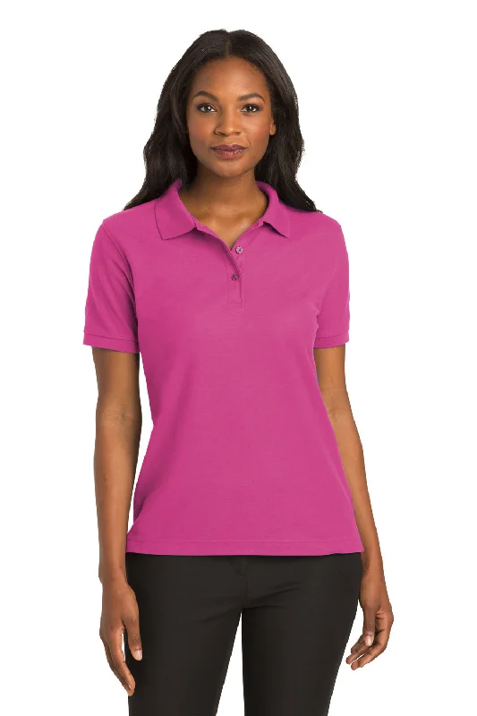 green ruffle shirts trendy -Port Authority Womens Silk Touch Wrinkle Resistant Short Sleeve Polo Shirt - Tropical Pink