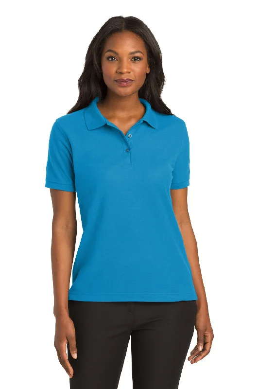 black oxford shirts classic -Port Authority Womens Silk Touch Wrinkle Resistant Short Sleeve Polo Shirt - Turquoise Blue