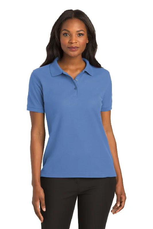 black ruffle blouses elegant -Port Authority Womens Silk Touch Wrinkle Resistant Short Sleeve Polo Shirt - Ultramarine Blue