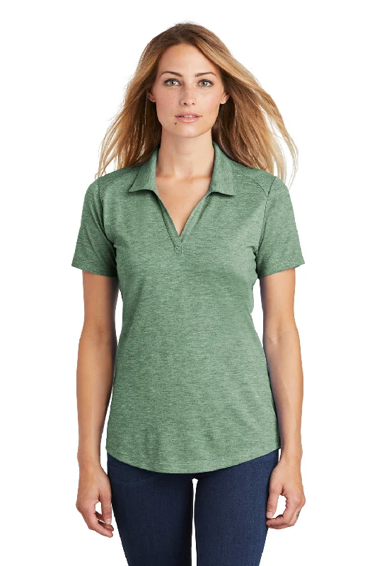 white button-up blouses neutral -Sport-Tek Womens Moisture Wicking Short Sleeve Polo Shirt - Heather Forest Green