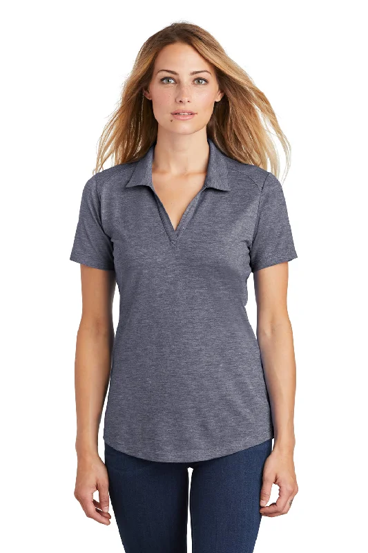 red flannel shirts rugged -Sport-Tek Womens Moisture Wicking Short Sleeve Polo Shirt - Heather True Navy Blue