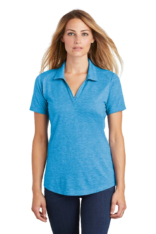 grey plaid shirts for fall -Sport-Tek Womens Moisture Wicking Short Sleeve Polo Shirt - Heather Pond Blue