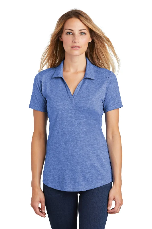 green button-up shirts neutral -Sport-Tek Womens Moisture Wicking Short Sleeve Polo Shirt - Heather True Royal Blue