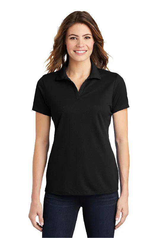 pink chiffon shirts soft -Sport-Tek Womens RacerMesh Moisture Wicking Short Sleeve Polo Shirt - Black