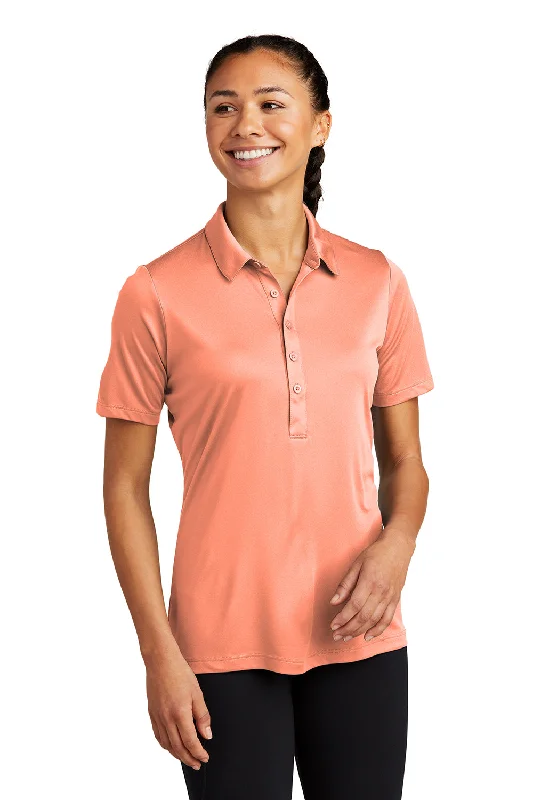 blue plaid blouses for fall -Sport-Tek Womens Moisture Wicking Short Sleeve Polo Shirt - Soft Coral Orange