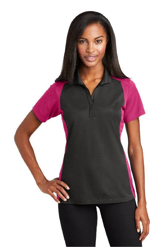 black button-up blouses smart -Sport-Tek Womens Sport-Wick Moisture Wicking Short Sleeve Polo Shirt - Iron Grey/Raspberry Pink