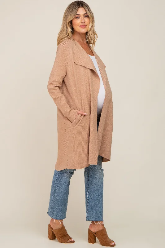 burnt orange cardigan -burnt orange cardigan -Taupe Draped Maternity Cardigan