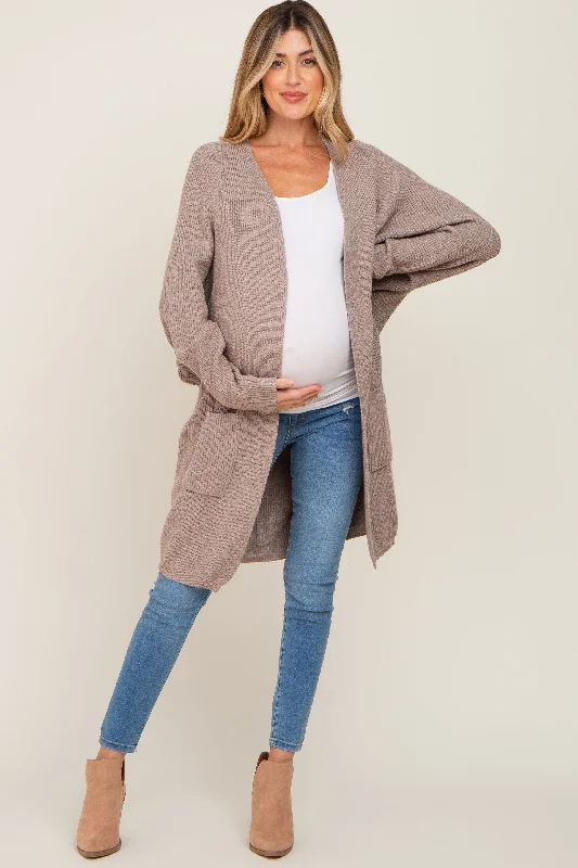 olive cardigan earthy -olive cardigan earthy -Taupe Pocketed Knit Maternity Cardigan