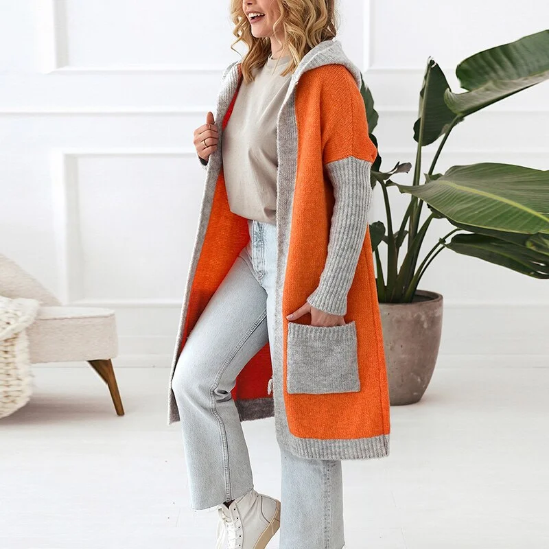 cardigan for casual outings -cardigan for casual outings -Amy Fashion - Letter Print Winter Warm Jacket Colorblock Hooded Cardigan