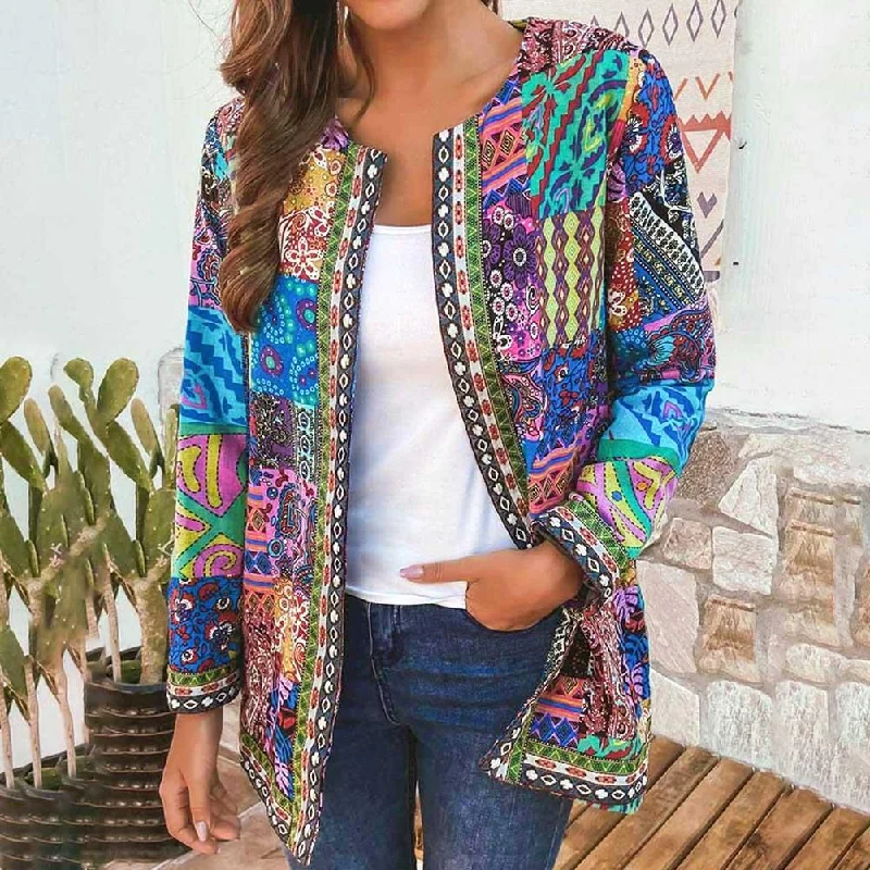 cardigan for chic layering -cardigan for chic layering -Amy Fashion - Ethnic Floral Print Long Sleeve Loose Coat Cardigan Chic Outerwear