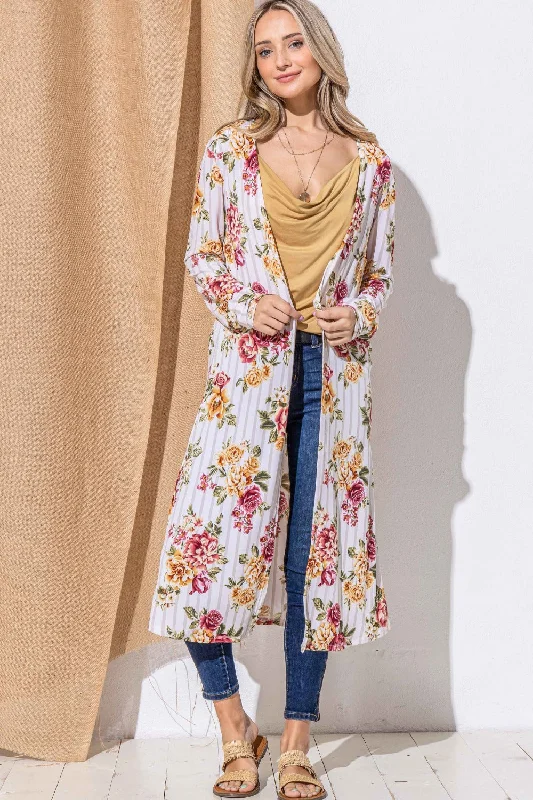 aqua knit cardigan -aqua knit cardigan -And The Why Floral Kimono Open Front Longline Cardigan