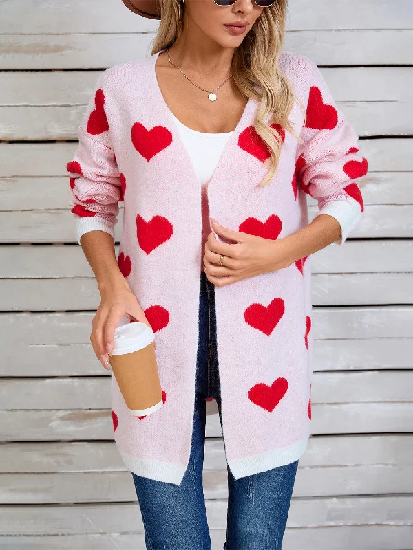 cardigan for trendy style -cardigan for trendy style -Angel Wings Heart Open Front Long Sleeve Cardigan