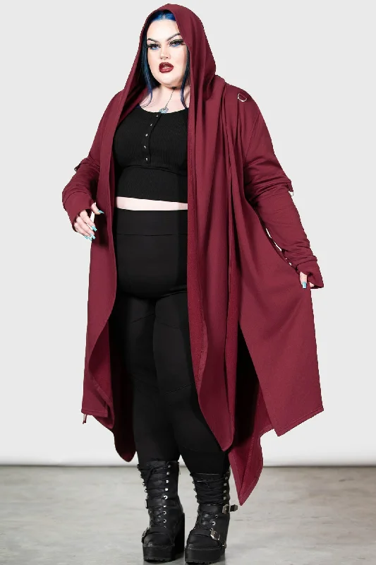 cardigan with split hem -cardigan with split hem -Assassins Hooded Cardigan [RED] [PLUS]