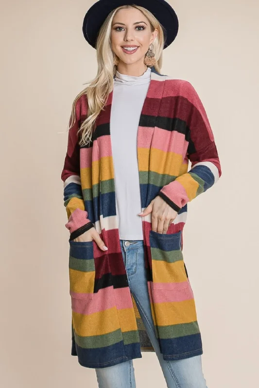 cardigan for cozy fashion -cardigan for cozy fashion -BOMBOM Color Block Striped Open Front Cardigan