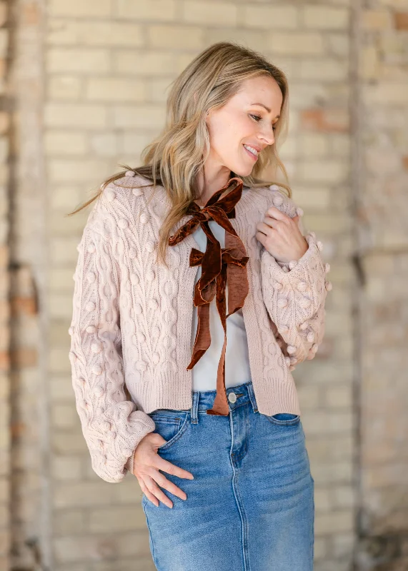 cardigan for trendy style -cardigan for trendy style -Bow Tie Closure Cable Knit Cardigan