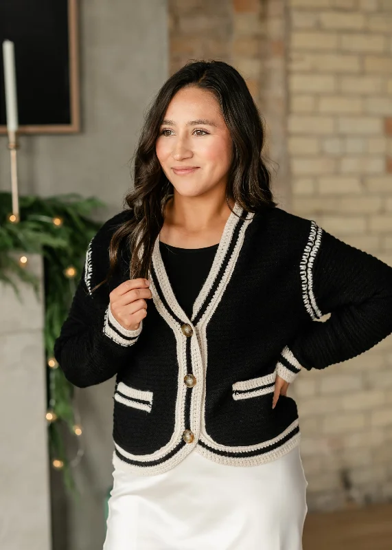 cardigan for chic style -cardigan for chic style -Kenya Button Front Contrast Stripe Cardigan