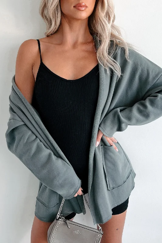 women’s cardigan sale -women’s cardigan sale -Cecelia Fleece Open Front Cardigan (Olive)