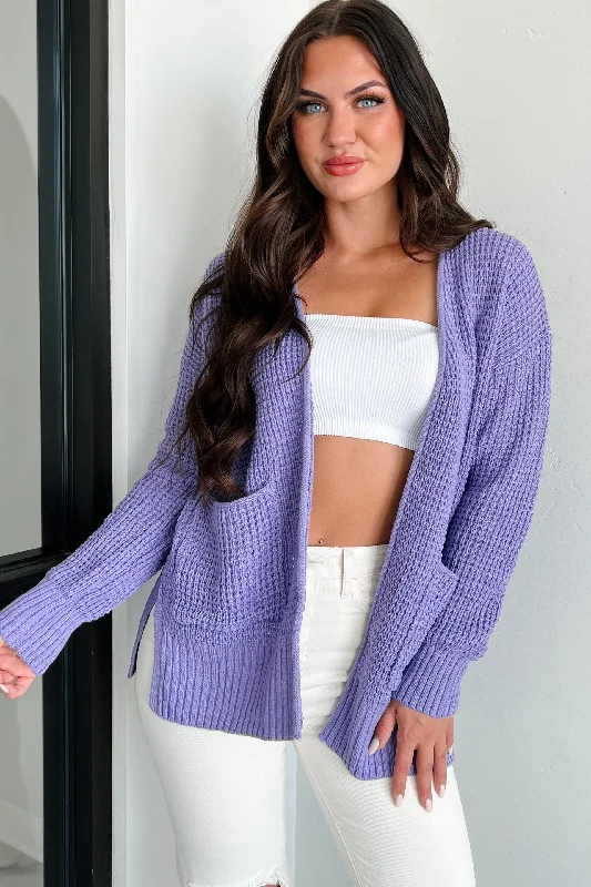 cardigan for stylish comfort -cardigan for stylish comfort -Cuddly Aesthetic Zenana Waffle Knit Cardigan (Lavender)