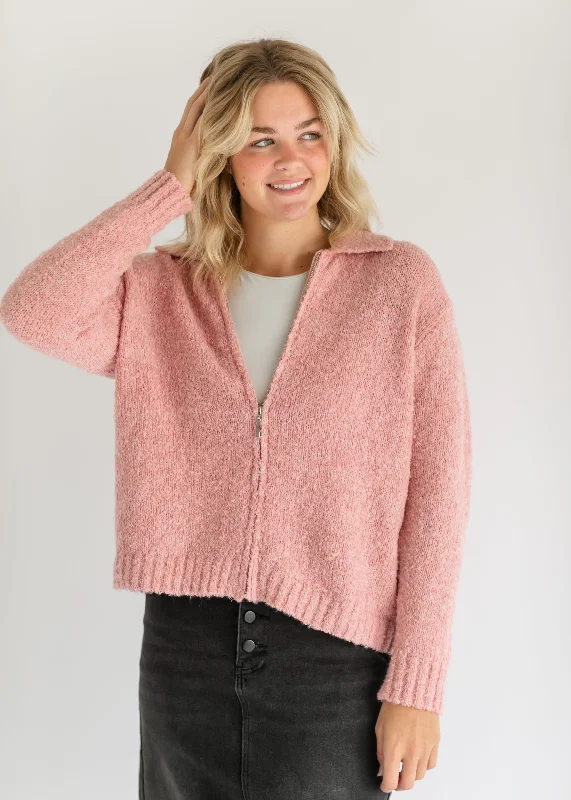 pink cardigan soft -pink cardigan soft -Pink Soft Zip Up Cardigan - FINAL SALE