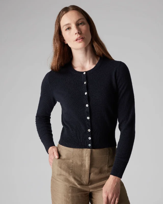 cardigan for relaxed style -cardigan for relaxed style -Women's Ivy Cropped Cashmere Cardigan Navy Blue