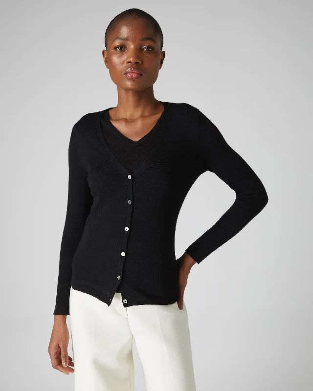 cardigan with deep front -cardigan with deep front -Women's Mia Superfine Cashmere V Neck Cardigan Black