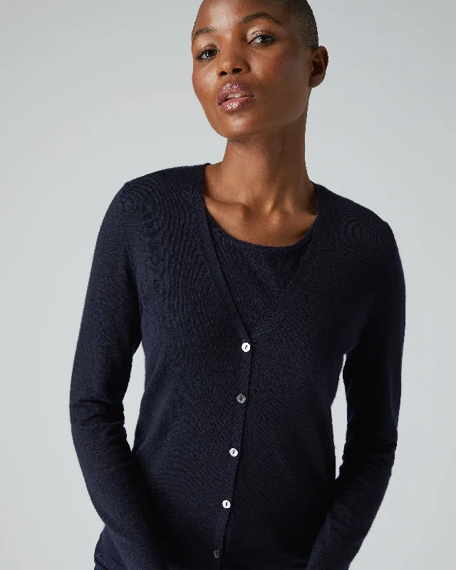 cardigan for stylish vibes -cardigan for stylish vibes -Women's Mia Superfine Cashmere V Neck Cardigan Navy Blue