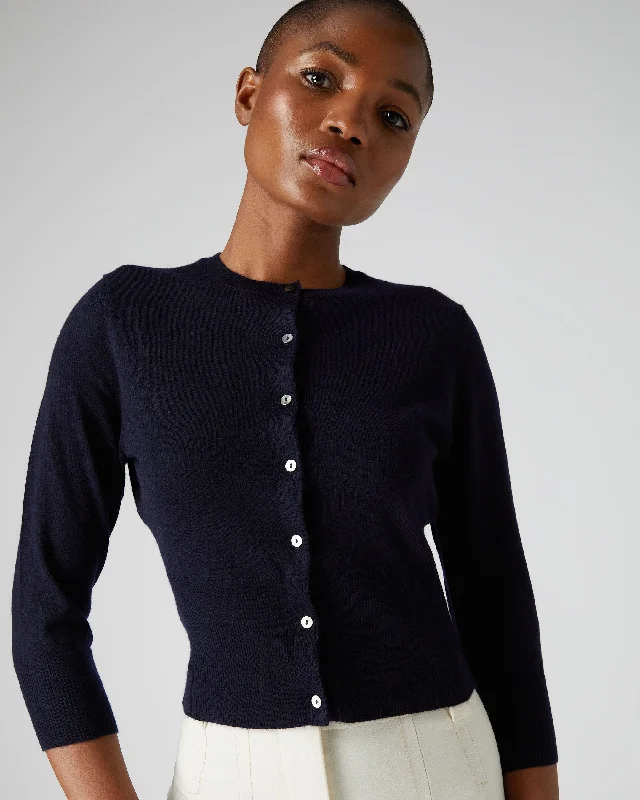 cardigan with shawl neck -cardigan with shawl neck -Women's Darcie Superfine Cashmere Cropped Cardigan Navy Blue