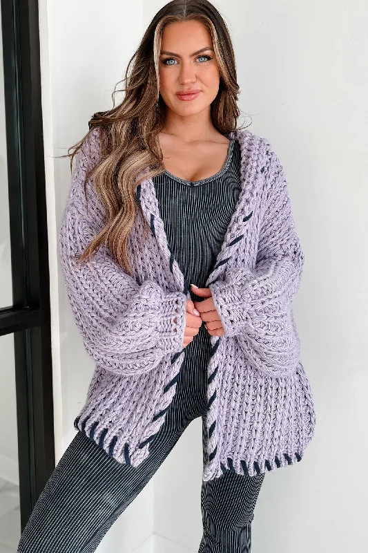 ivory cardigan timeless -ivory cardigan timeless -Warm Emotions Stitch Edged Chunky Knit Cardigan (Lilac)