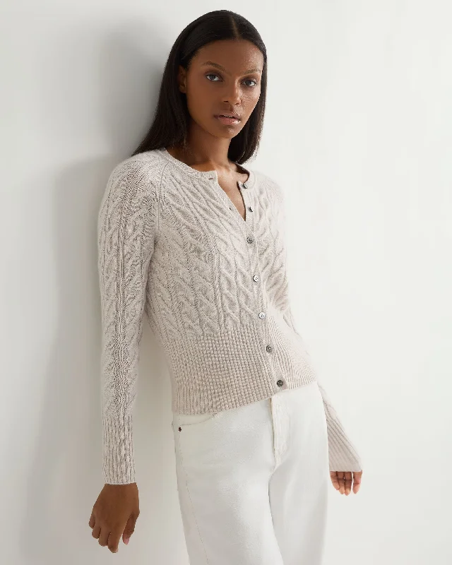 cardigan with ribbed sleeves -cardigan with ribbed sleeves -Women's Myla Cable Cashmere Cardigan Frost White